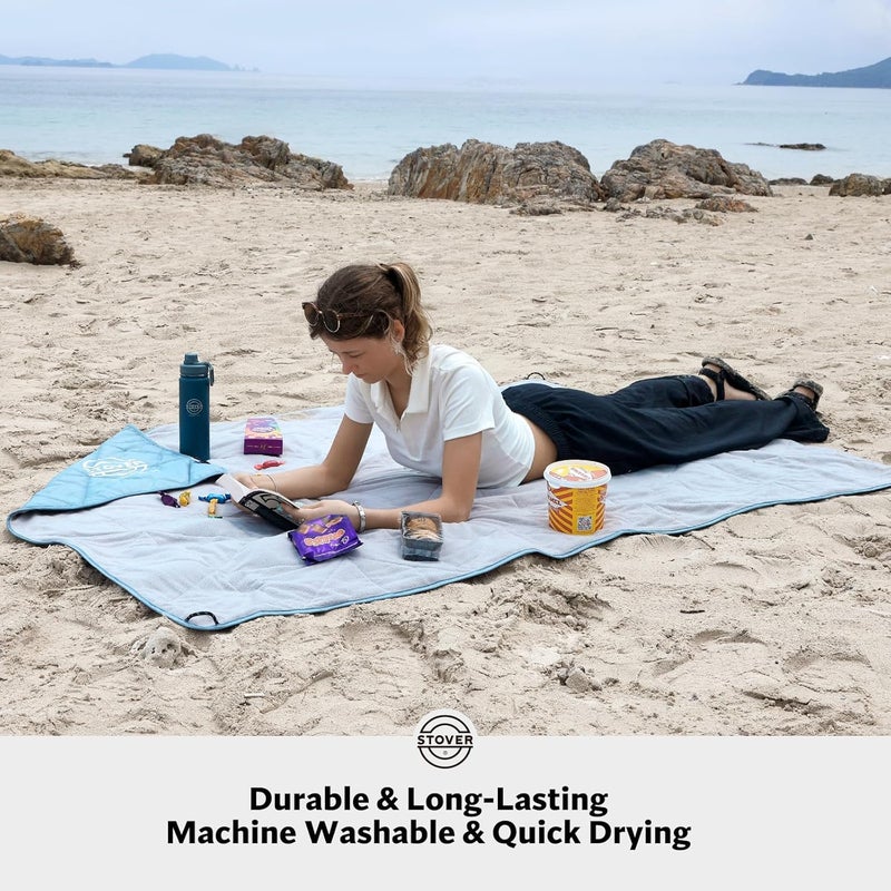 STOVER Outdoor Waterproof Fleece Travel Blanket for Camping, Picnics, Stadiums, Sports, The Beach– Warm, Windproof, Compact, Lightweight & Sand-Resistant (Sky Blue) - Image 4